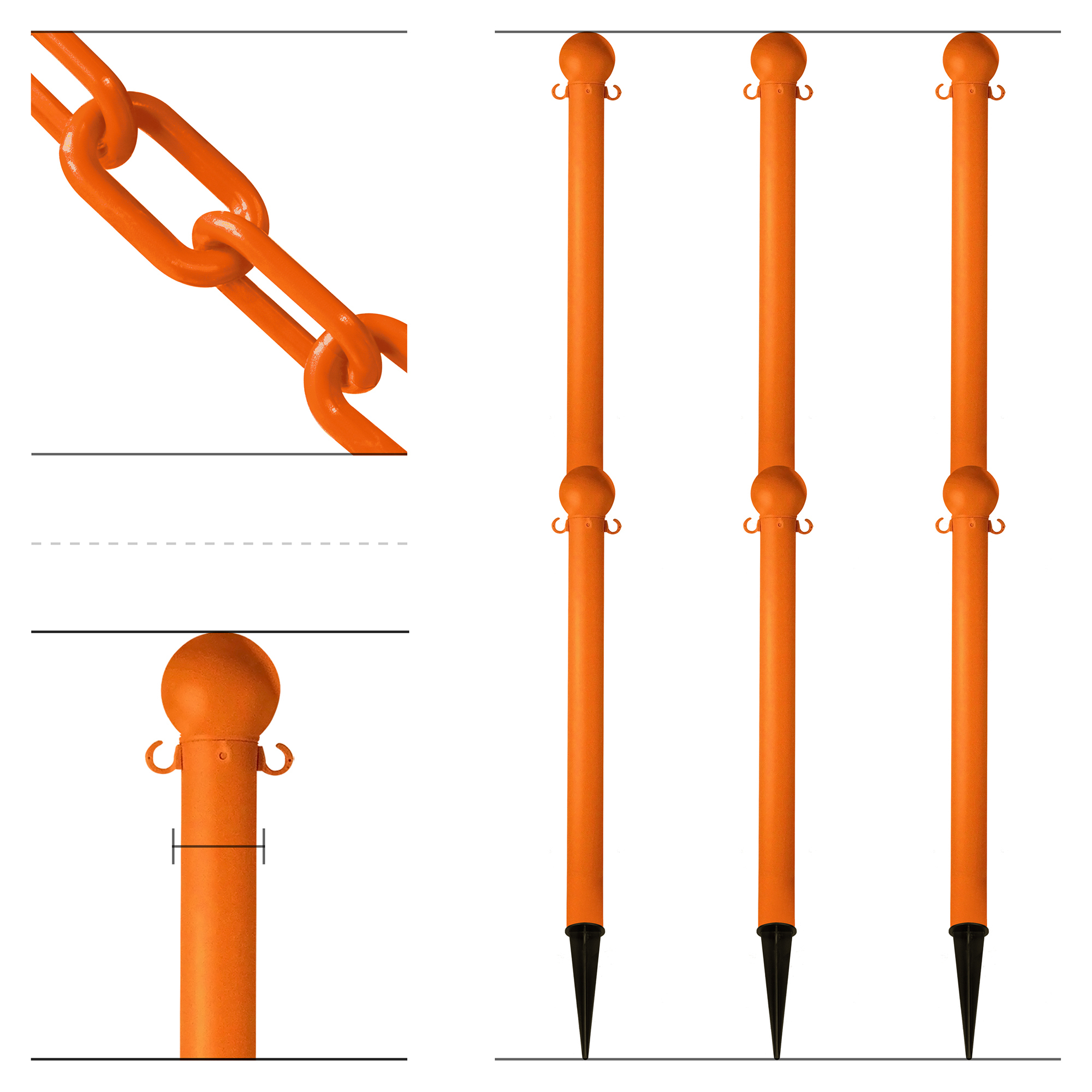 Mr. Chain Safety Orange Heavy-Duty Ground Poles and Chain Kit — 35in. Height, 14.5in. Stake, Model# 70512-6